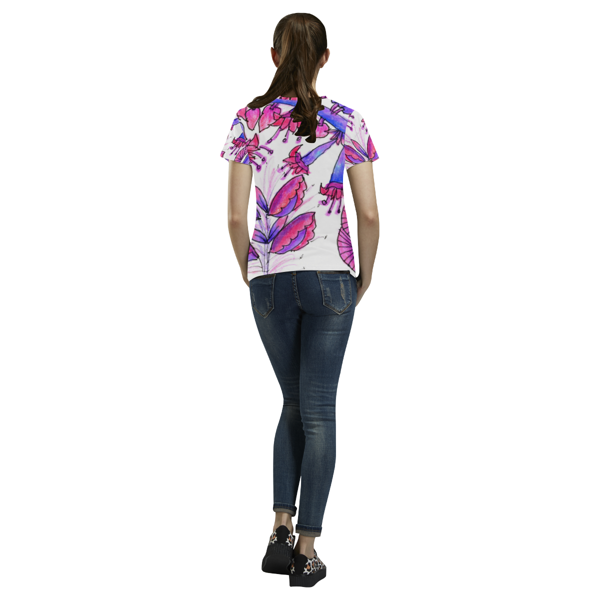 Pink Purple Valentine Love Flowers Vines Garden All Over Print T-Shirt for Women (USA Size) (Model T40)