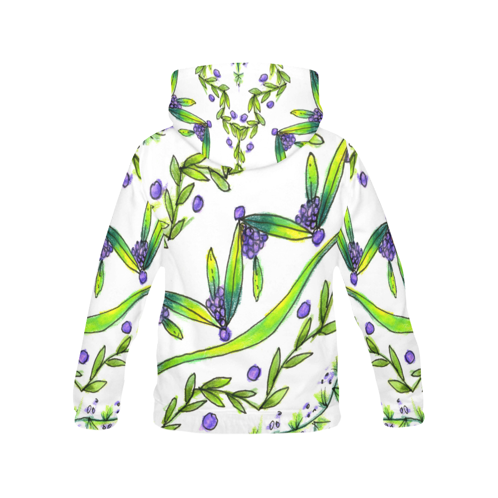Dancing Green, Purple Vines, Grapes Zendoodle All Over Print Hoodie for Women (USA Size) (Model H13)