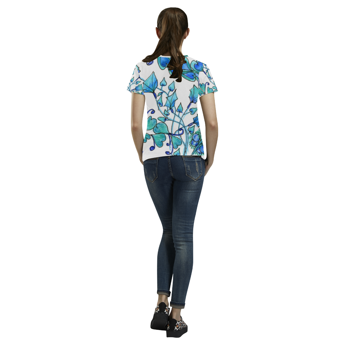 Aqua Hearts Kites Blue Balloons Garden Vines All Over Print T-Shirt for Women (USA Size) (Model T40)