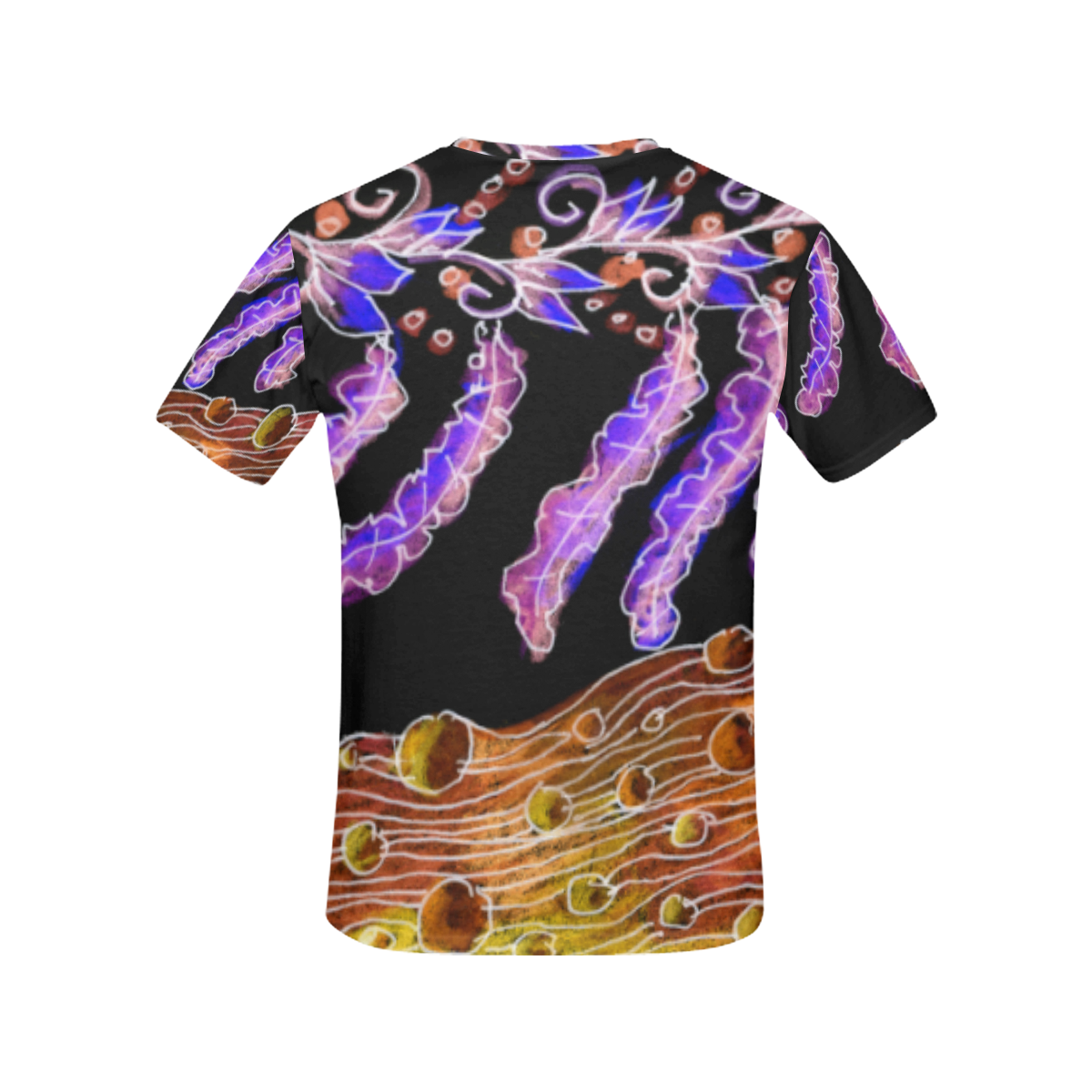 Psychedelic Purple Vines, Flowing Golden River All Over Print T-Shirt for Women (USA Size) (Model T40)