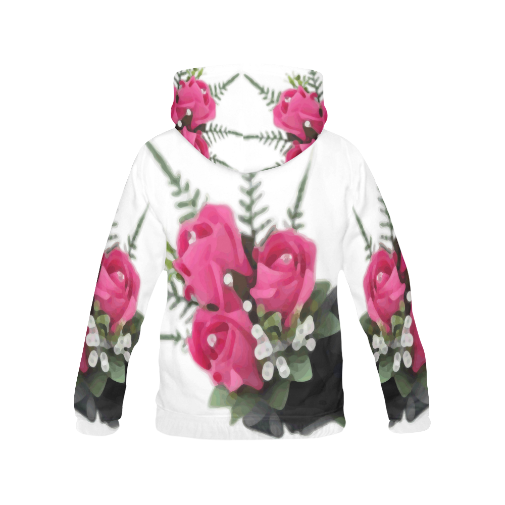 Pink Roses Floral Green Watercolor All Over Print Hoodie for Women (USA Size) (Model H13)