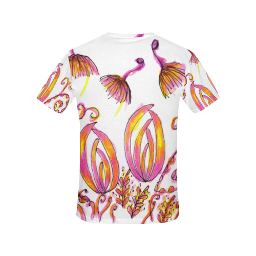 Pink Yellow Fairy Bells Secret Flower Nest Garden All Over Print T-Shirt for Women (USA Size) (Model T40)