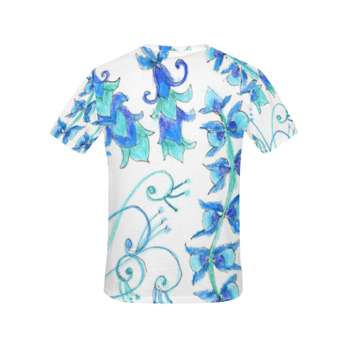 Dancing Aqua Blue Vines, Flowers Zendoodle Garden All Over Print T-Shirt for Women (USA Size) (Model T40)
