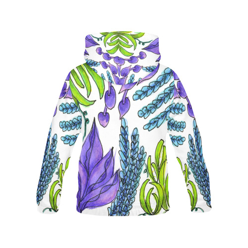 Purple Green Blue Flower Garden, Dancing Zendoodle All Over Print Hoodie for Women (USA Size) (Model H13)