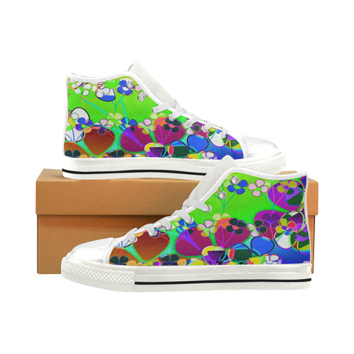Abstract Pop Neon Flowers Men’s Classic High Top Canvas Shoes (Model 017)