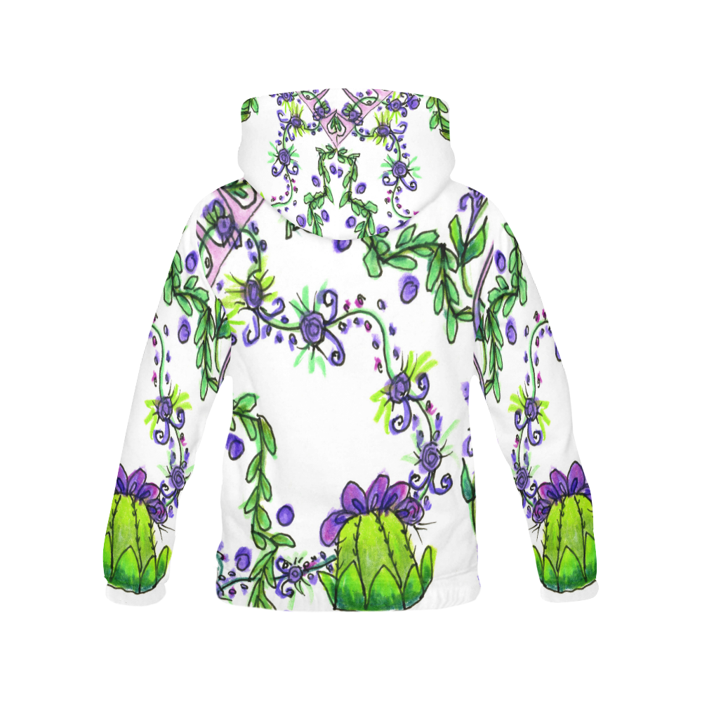 Queen's Crown Purple Green Vines ZenGarden All Over Print Hoodie for Women (USA Size) (Model H13)