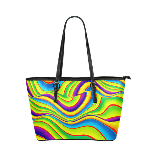 Summer Wave Colors Leather Tote Bag/Large (Model 1651)