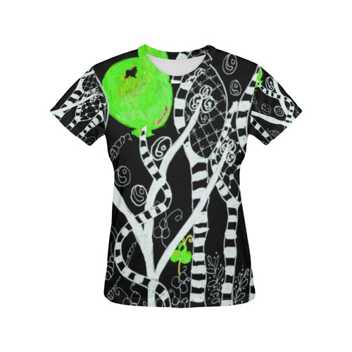 Green Balloon Zendoodle in Night Forest Garden All Over Print T-Shirt for Women (USA Size) (Model T40)