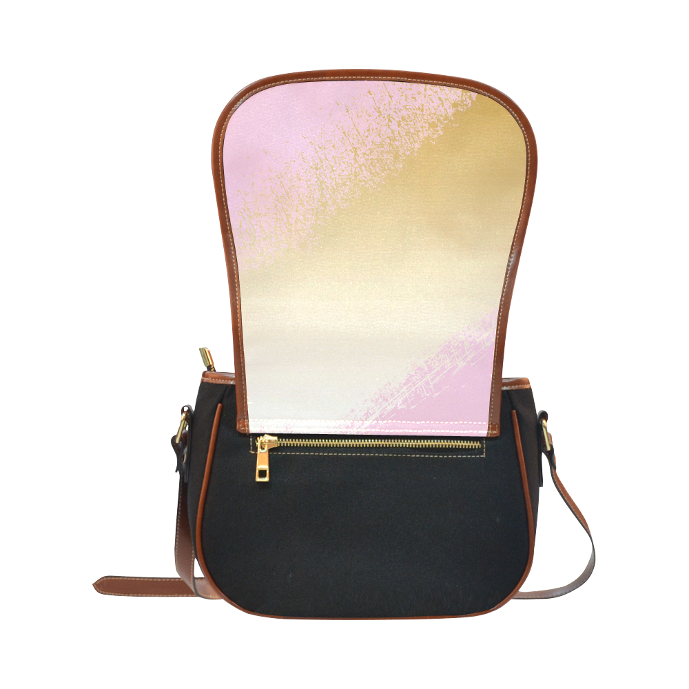 Pink White Gold Watercolor Paint Saddle Bag/Small (Model 1649)(Flap Customization)