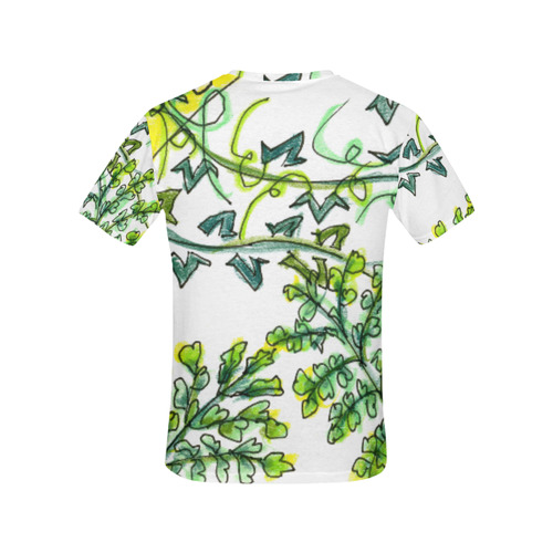 Golden Crown Green Vines Dancing in Wind Garden All Over Print T-Shirt for Women (USA Size) (Model T40)