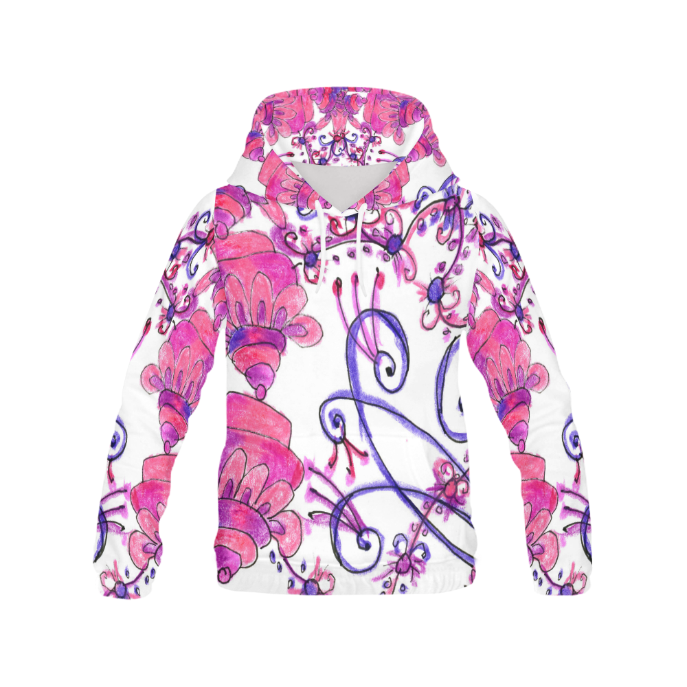 Pink Flower Garden Zendoodle, Purple Gardenscape All Over Print Hoodie for Women (USA Size) (Model H13)