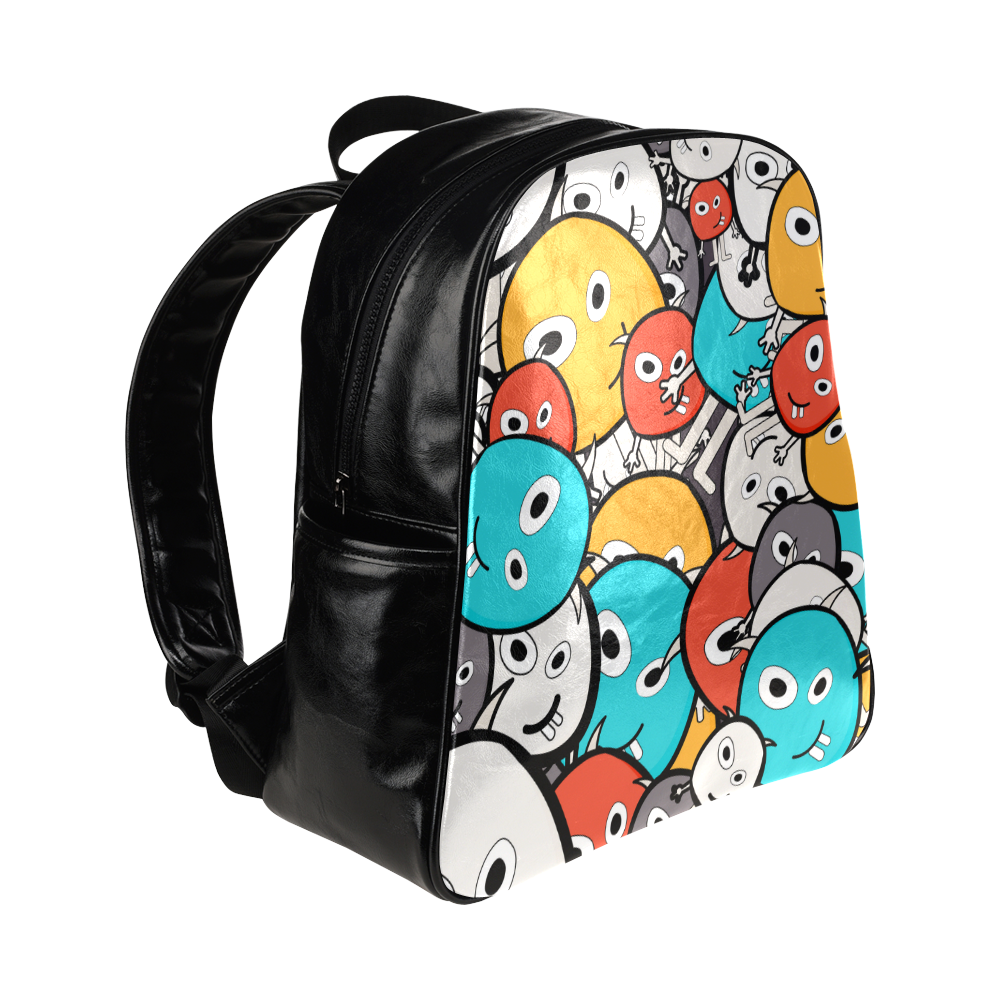 multicolor doodle monsters Multi-Pockets Backpack (Model 1636)