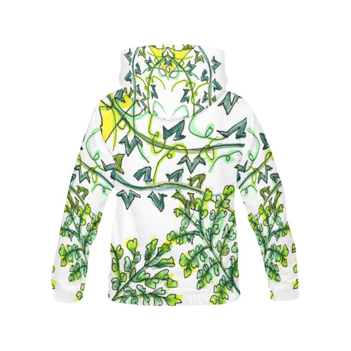 Golden Crown Green Vines Dancing in Wind Garden All Over Print Hoodie for Women (USA Size) (Model H13)