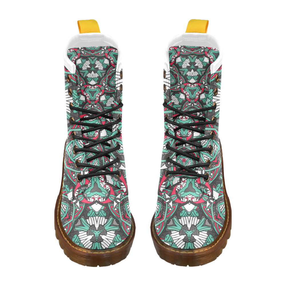 Zandine 0304 bold abstract pattern grey teal red High Grade PU Leather Martin Boots For Women Model 402H