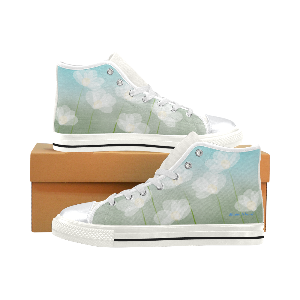 White Flowers. Inspired by the Magic Island of Gotland. High Top Canvas Shoes for Kid (Model 017)