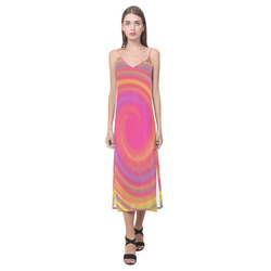 Rainbow Swirls V-Neck Open Fork Long Dress(Model D18)
