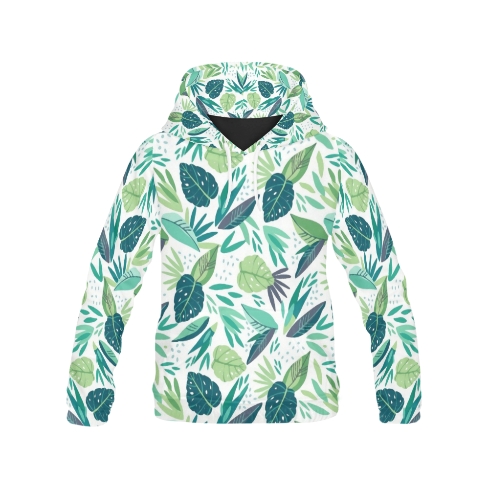 Green Tropical Leaf Floral Pattern All Over Print Hoodie for Women (USA Size) (Model H13)
