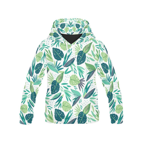 Green Tropical Leaf Floral Pattern All Over Print Hoodie for Women (USA Size) (Model H13)