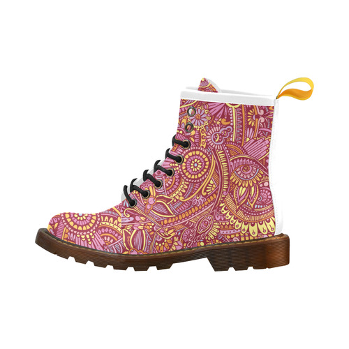 zz0106 floral pink hippie flower whimsical pattern High Grade PU Leather Martin Boots For Women Model 402H