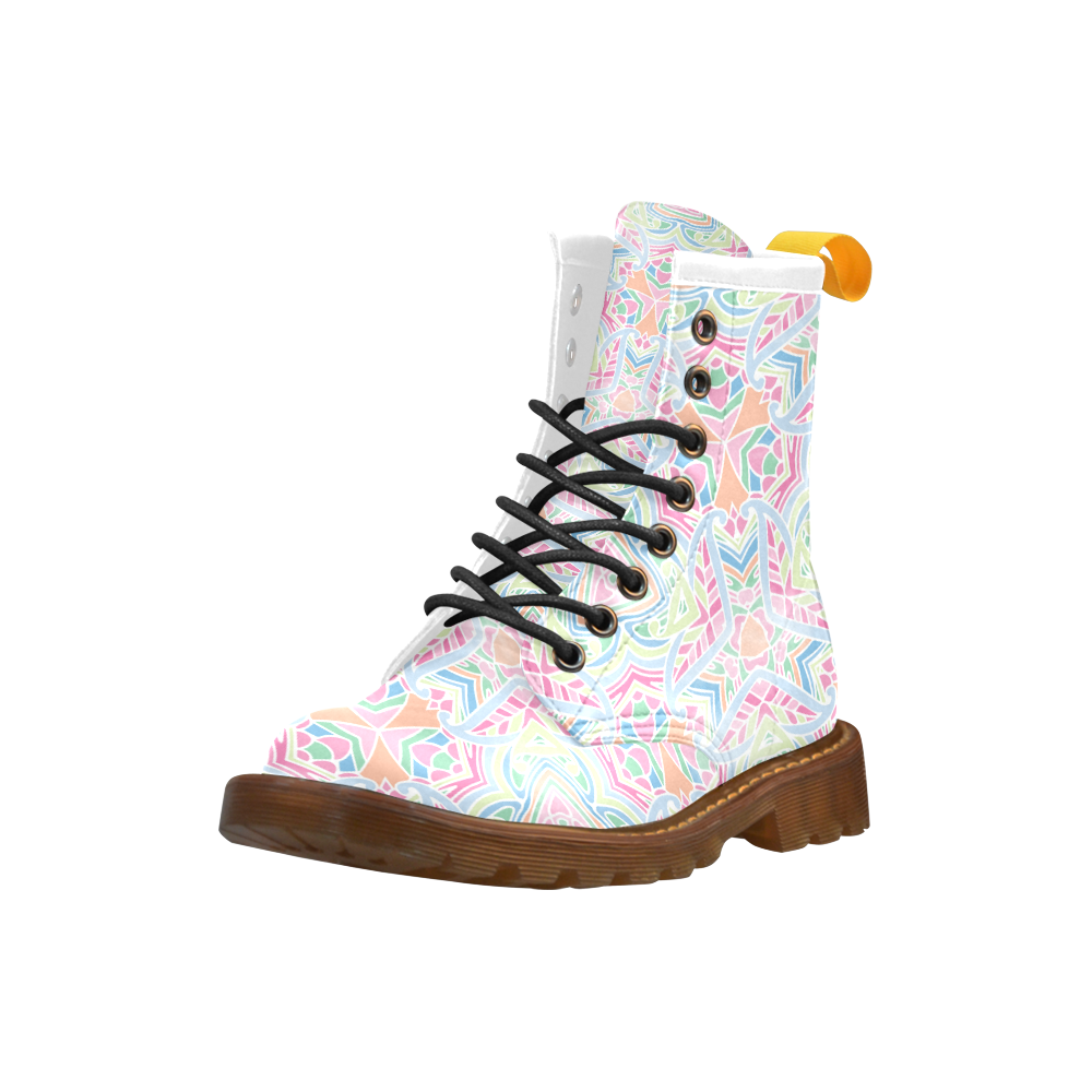 Zandine 0407 pink green blue watercolor pattern High Grade PU Leather Martin Boots For Women Model 402H