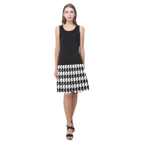 black and white houndstooth classic pattern Sleeveless Splicing Shift Dress(Model D17)