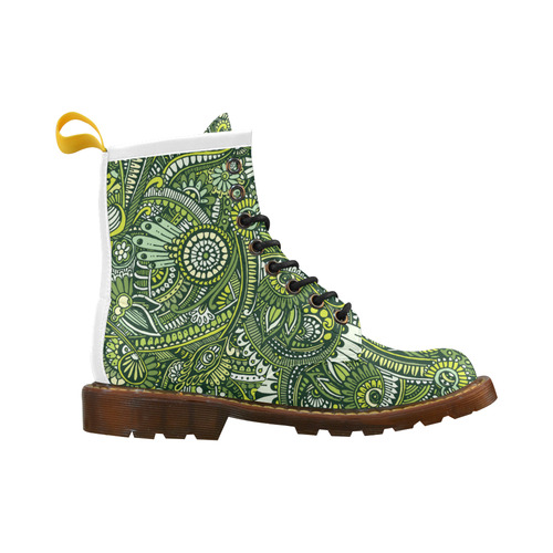 zz0105 green hippie flower whimsical pattern High Grade PU Leather Martin Boots For Women Model 402H
