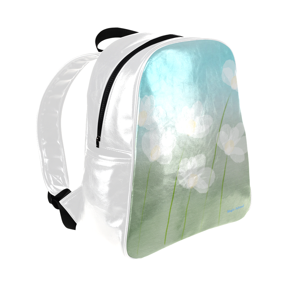 White Flowers. Inspired by the Magic Island of Gotland. Multi-Pockets Backpack (Model 1636)