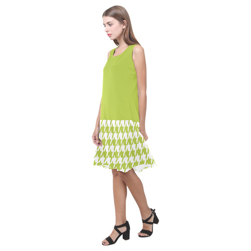 spring green and white houndstooth classic pattern Sleeveless Splicing Shift Dress(Model D17)