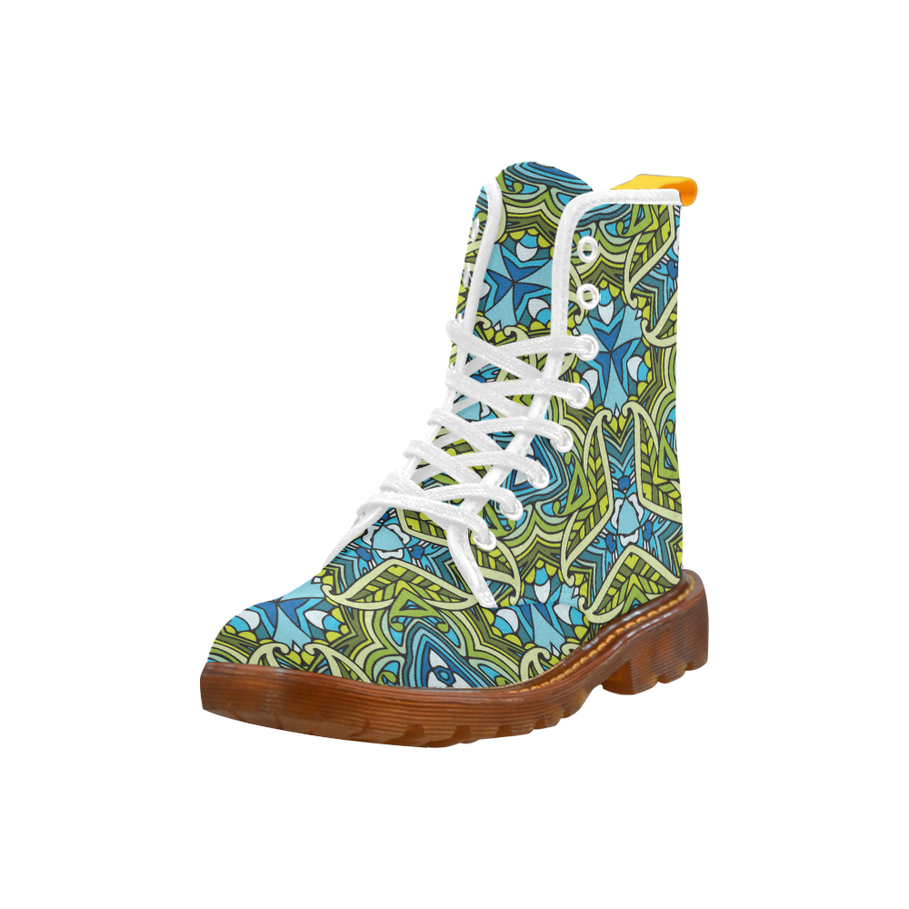zandine 0401 blue green leaf water pattern Martin Boots For Women Model 1203H