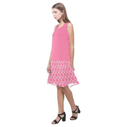 pink white quatrefoil classic pattern Sleeveless Splicing Shift Dress(Model D17)