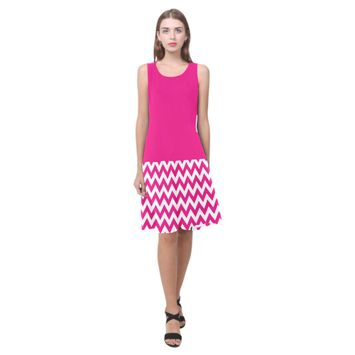 Hot Pink zigzag chevron pattern Sleeveless Splicing Shift Dress(Model D17)