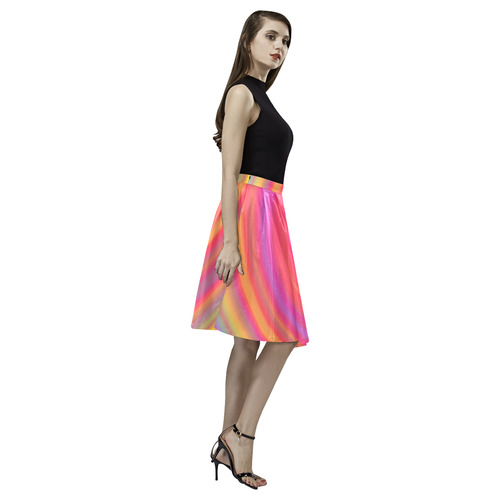 Rainbow Swirls Melete Pleated Midi Skirt (Model D15)