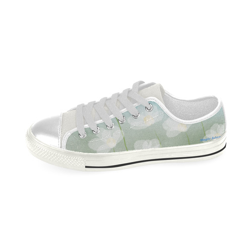 White Flowers. Inspired by the Magic Island of Gotland. Low Top Canvas Shoes for Kid (Model 018)