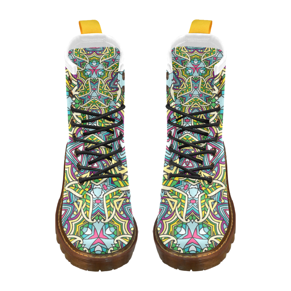 Zandine 0402 purple blue green abstract leaf High Grade PU Leather Martin Boots For Women Model 402H