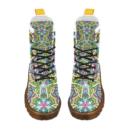 Zandine 0402 purple blue green abstract leaf High Grade PU Leather Martin Boots For Women Model 402H