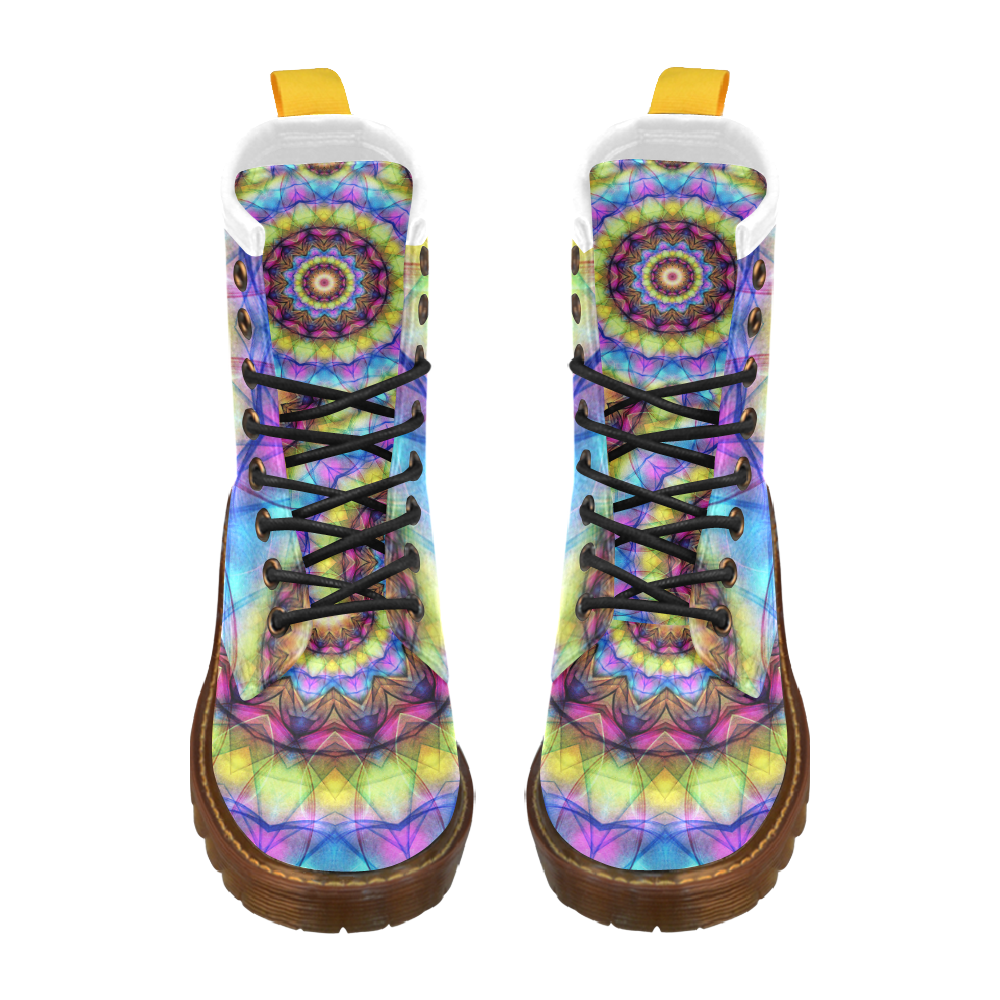rainbow glass Mandala bright High Grade PU Leather Martin Boots For Women Model 402H