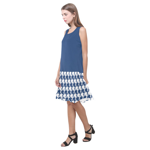 dark blue and white houndstooth classic pattern Sleeveless Splicing Shift Dress(Model D17)