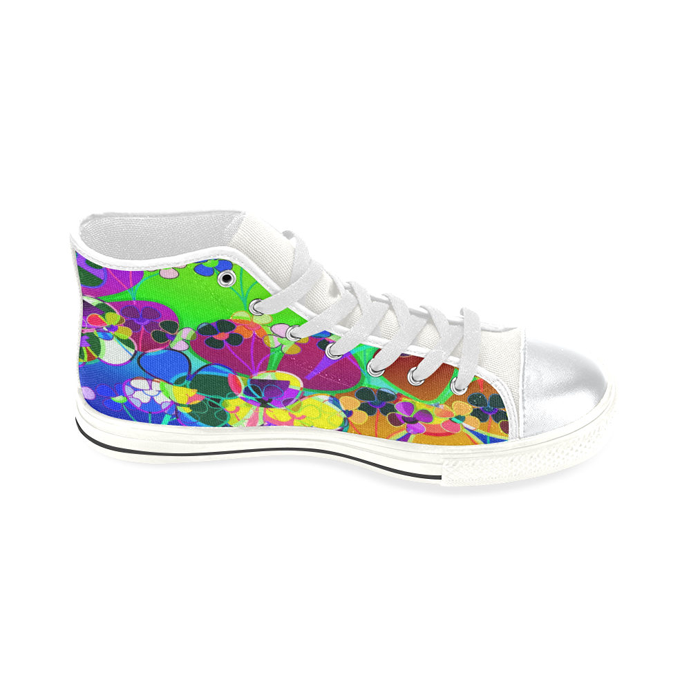 Abstract Pop Neon Flowers High Top Canvas Shoes for Kid (Model 017)