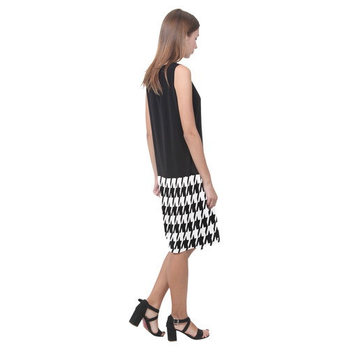 black and white houndstooth classic pattern Sleeveless Splicing Shift Dress(Model D17)