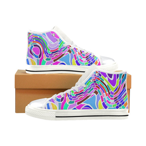 Abstract Pop Colorful Swirls High Top Canvas Shoes for Kid (Model 017)
