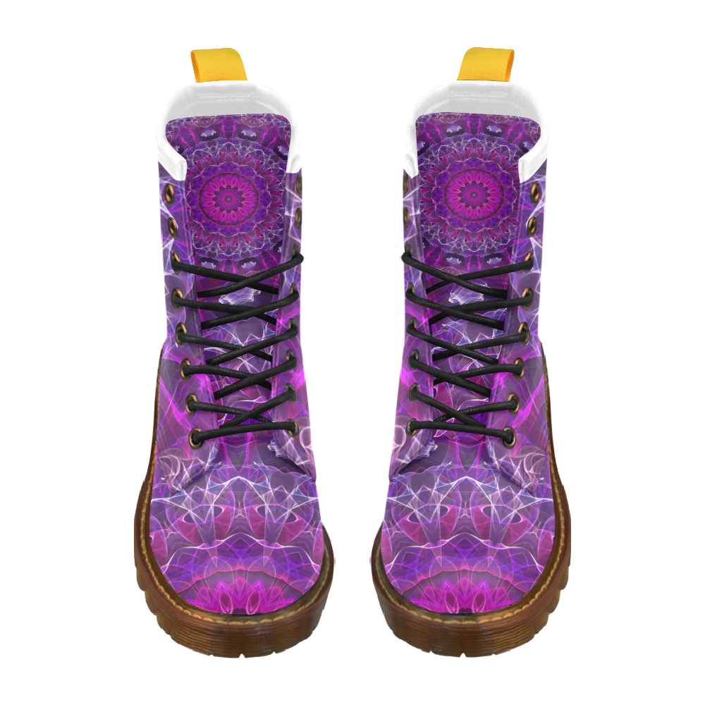 pink purple glowing flower mandala High Grade PU Leather Martin Boots For Women Model 402H