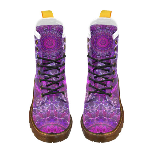 pink purple glowing flower mandala High Grade PU Leather Martin Boots For Women Model 402H