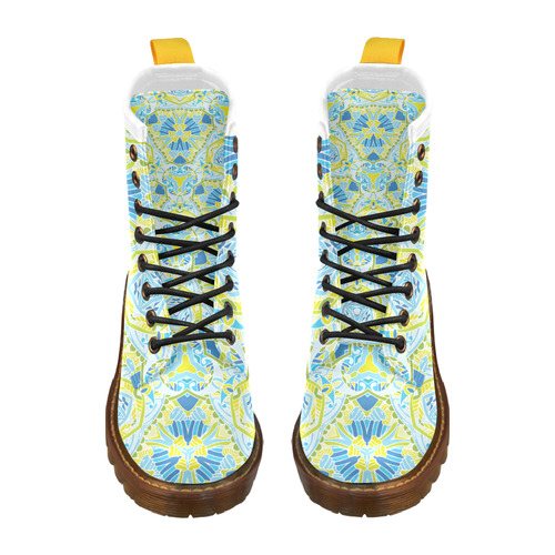 Zandine 0307 blue green abstract garden High Grade PU Leather Martin Boots For Women Model 402H