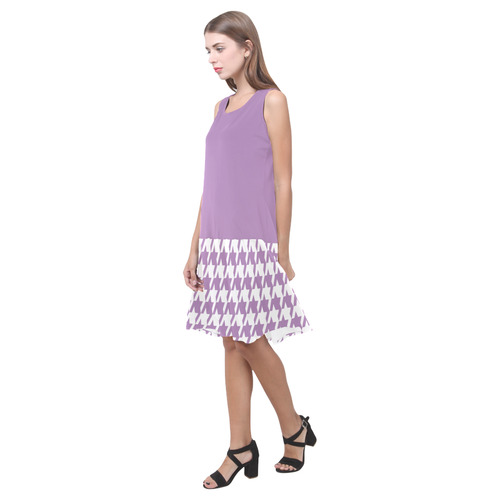 lilac and white houndstooth classic pattern Sleeveless Splicing Shift Dress(Model D17)