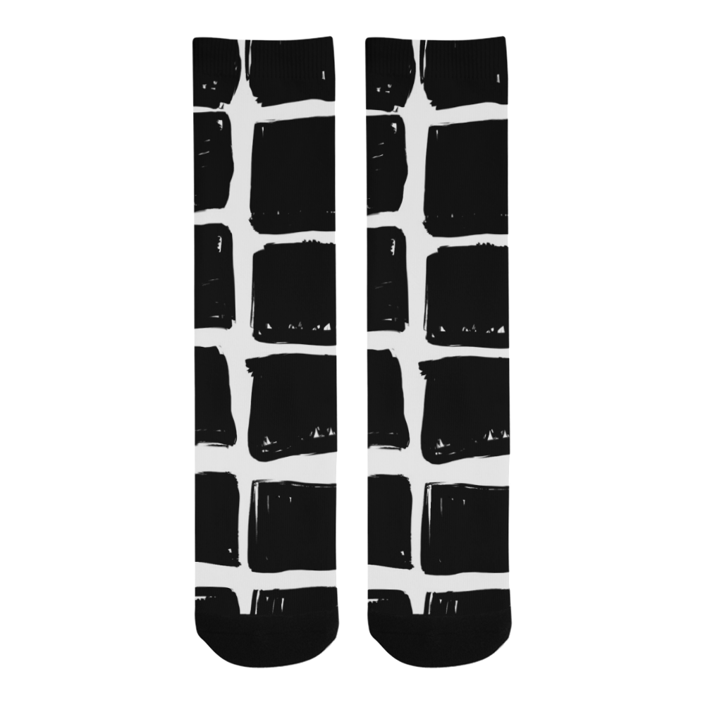 black and white doodle squares Trouser Socks