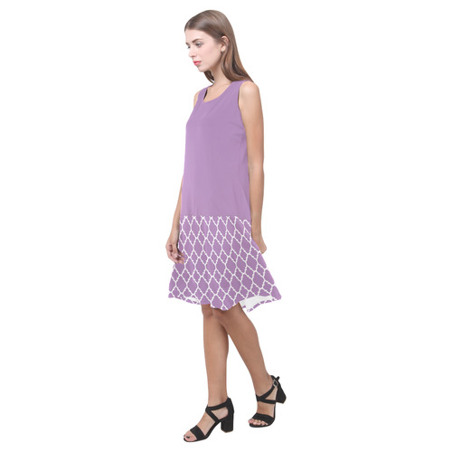 purple lilac white quatrefoil classic pattern Sleeveless Splicing Shift Dress(Model D17)