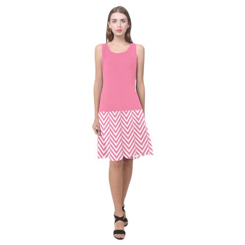 pink and white classic chevron pattern Sleeveless Splicing Shift Dress(Model D17)
