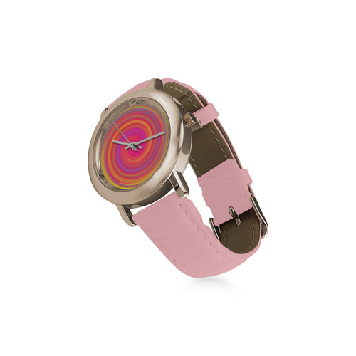 Rainbow Swirls Women's Rose Gold Leather Strap Watch(Model 201)