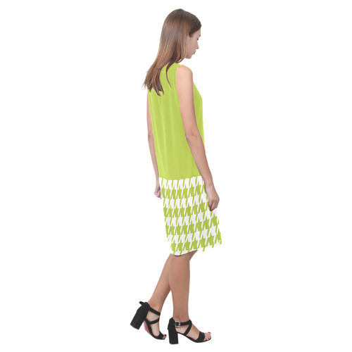 spring green and white houndstooth classic pattern Sleeveless Splicing Shift Dress(Model D17)