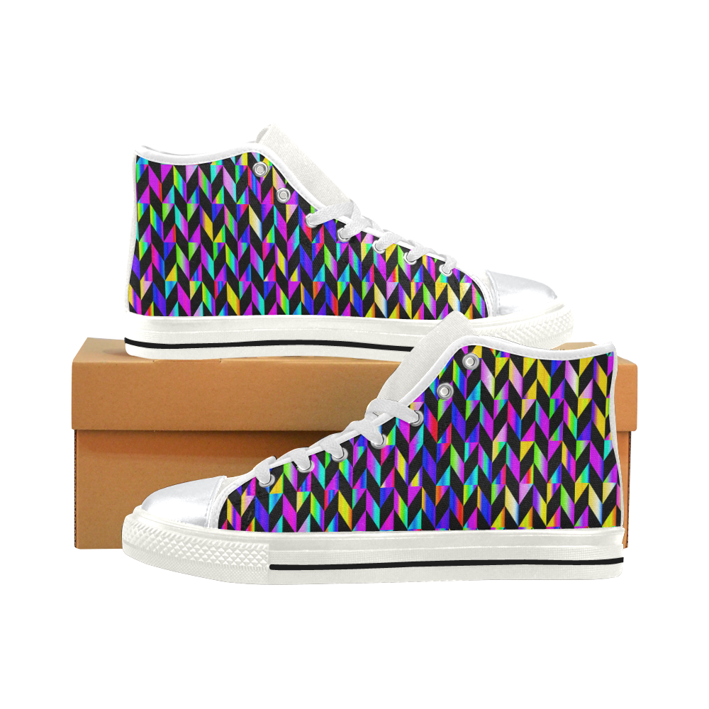 Purple Blue Rainbow Polygon High Top Canvas Shoes for Kid (Model 017)